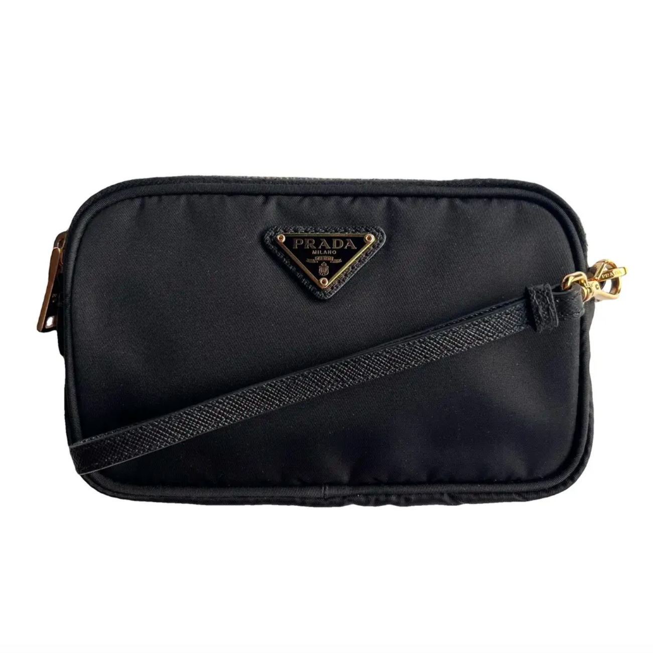 Prada black double-zipped pouch