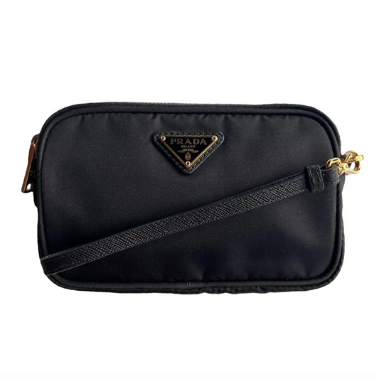 Prada black double-zipped pouch