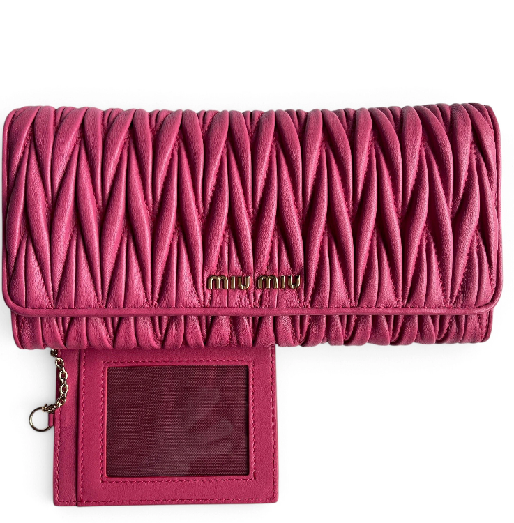 Buy pre-owned Miu Miu Matelasse Pink Bi-fold Long Wallet with Card Case in Singapore