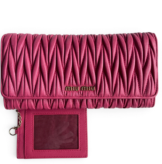 Buy pre-owned Miu Miu Matelasse Pink Bi-fold Long Wallet with Card Case in Singapore