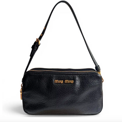 Miu Miu Black Goatskin Madras Double Zip Pochette Clutch