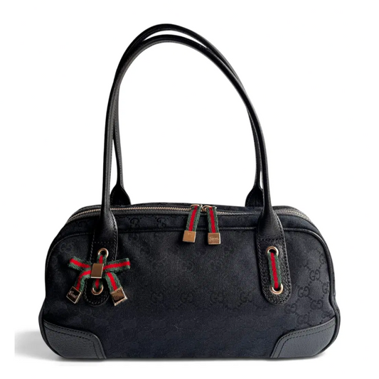 Gucci Princy Black Canvas Sherry Line Shoulder Bag