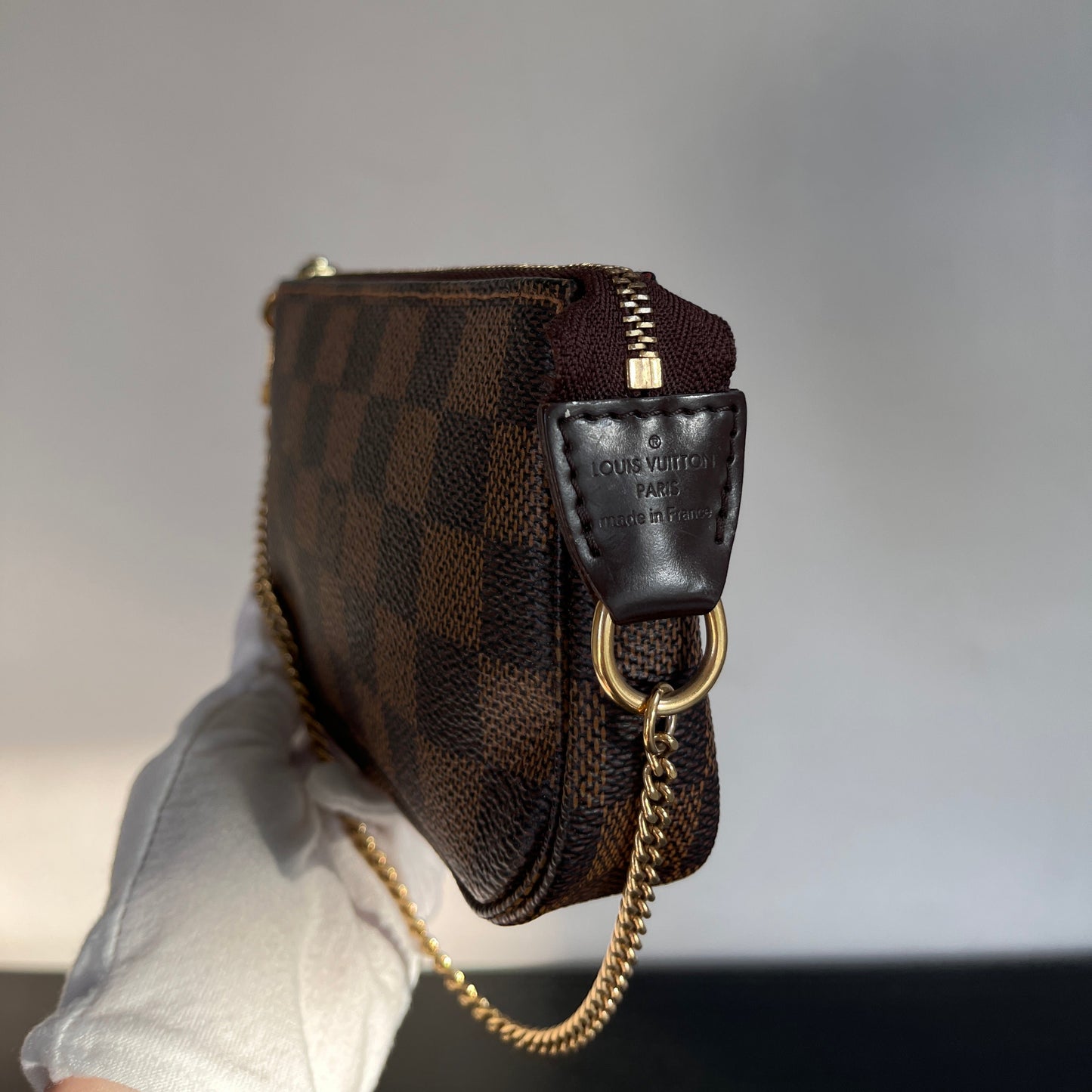 Singapore Vintage Louis Vuitton Damier Ebene Mini Pochette Accessoires heatstamp